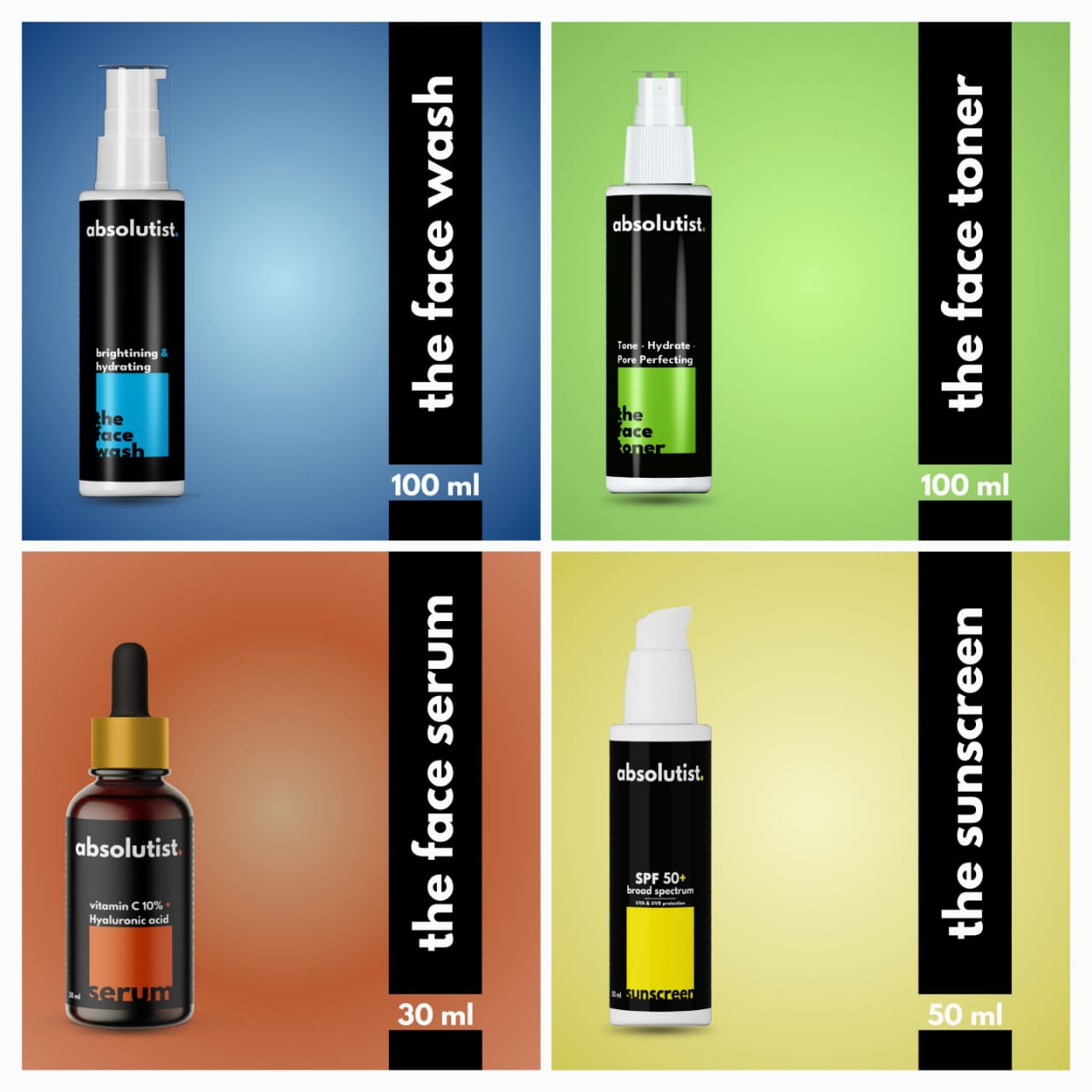absolutist. ultimate skin care routine THE FTSS // FACE WASH - FACE TONER - FACE SERUM - SUNSCREEN // ALL IN ONE COMBO