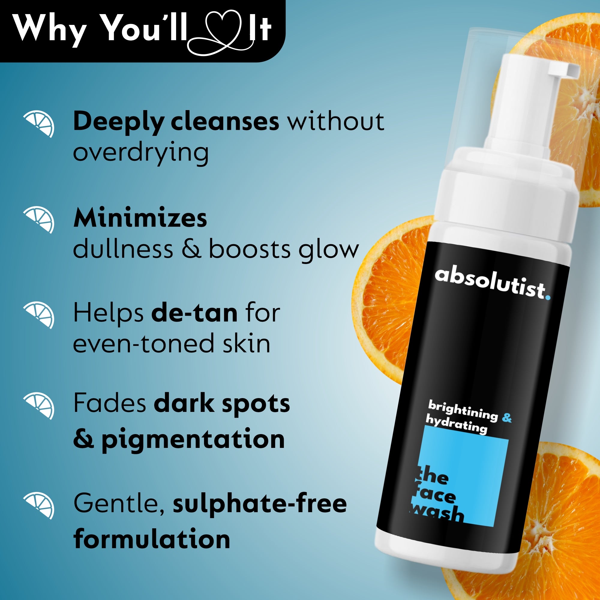 absolutist. Brightening Face Wash – With Glutathione, Vitamin C & Hyaluronic Acid – Skin Brightening, Hydrating & Anti-Pollution Daily Cleanser – For All Skin Types – 100ml