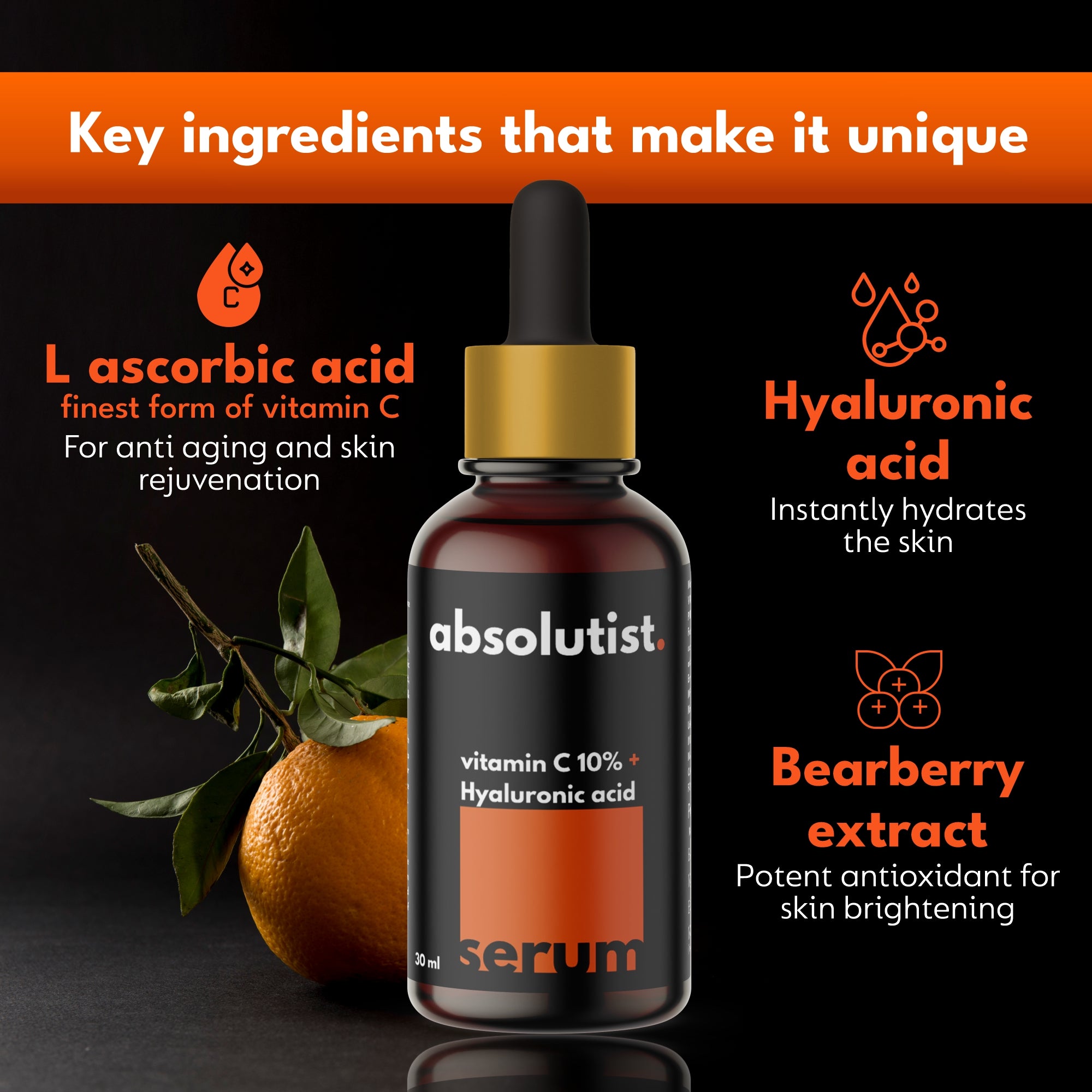 Vitamin C and Hyaluronic acid with Bearberry Extract Face Serum (30ml)